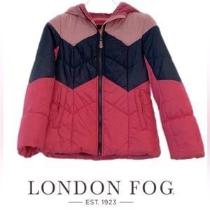 London Fog ~ Girls Warm Fleece lined Hooded Jacket Gray Pink Size 14/16